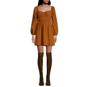 Gianni Bini Shia Ruched Western Chic Maple Brown Baby Doll Dress NWT Sz S